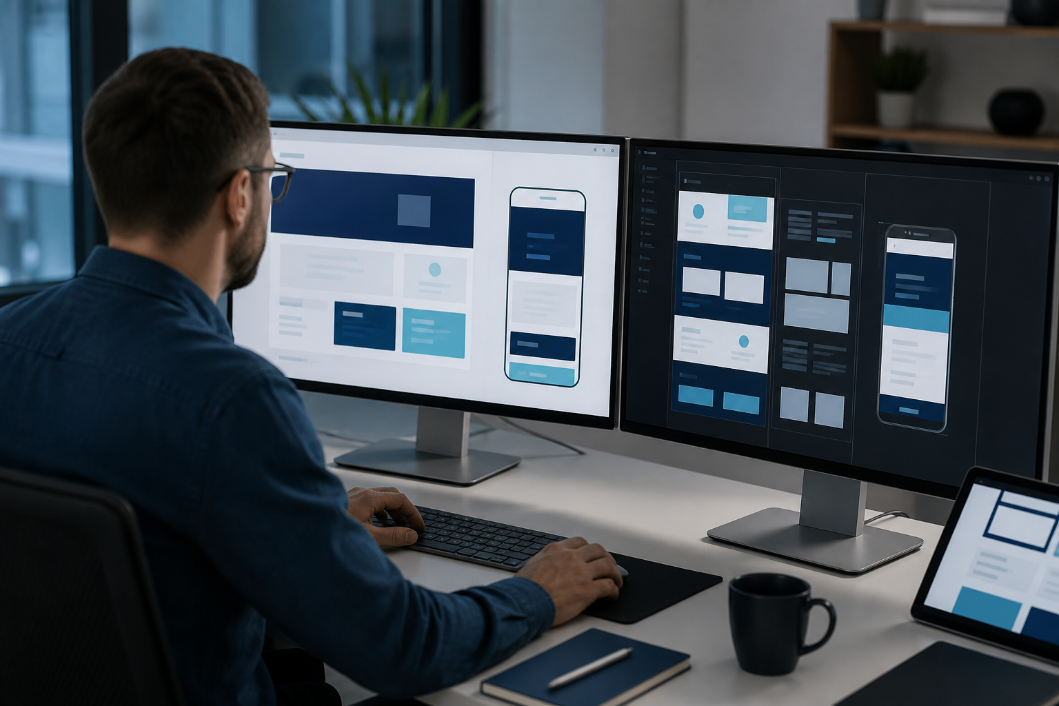 Diseñador desarrollando una página web adaptable a celulares